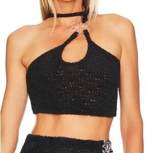 For Love & Lemons mirabel black fuzzy crop top